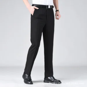 Business Casual Men's Pants Spring Summer Drape Straight Leg Formal Elastic No Iron Long Trousers Western Style Pants - Image 3
