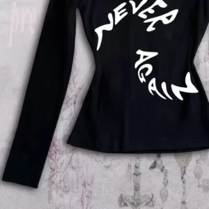 Gothic Vintage Punk Emo Girls Long tee Sleeve Sexy leisure Letter Printing Y2K Streetwear women loose and comfortable tops - Image 3
