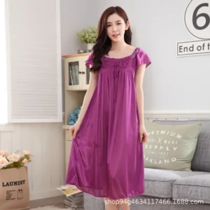 Sexy Summer Homewear Tank Sleep Dress Women's Lace Loose-fit Simulated Skirt Bath Dress Short Sleeves Sleepwear Wholesale - Image 3