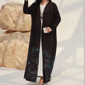 Middle-East Islamic Open Front Abaya Muslim Full Sleeve Loose Printed Elegant Abayas Turkey Kaftans Women Jilbabs Maxi Dresses - Image 6