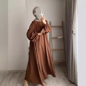 Elegant Pure Color Muslim Women's Dress Loose Overhead Spring Autumn New Style Fashionable Long Ankle-Length Polyester Fiber - Image 3
