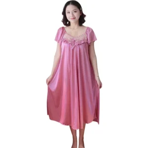 New Summer Ice Silk Loose Striped Sleep Dress plus Size Sexy Fat MM Nightgown Mid-Length Home Clothes Women's Underwear - Image 5
