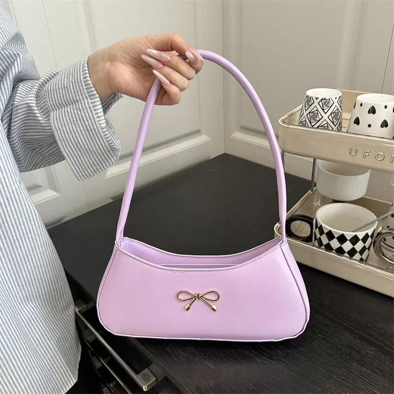 French Style Butterfly Knot Single Shoulder Commuter Bag Simple Fashion New Arrival Underarm Bag Versatile Soft Polyester Lining