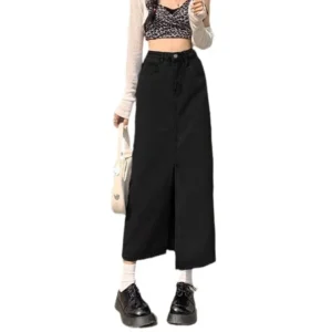 2024 New Summer High-Waisted Side Slit Denim Skirt Women's Medium-Length A- Line Petite Bodycon Half-Length Skirt - Image 5