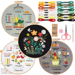 4pcs DIY Embroidery Starter Kit with 1pc Plastic Hoop Needles Threads Fabric DIY Craft for Adults Crafting Supplies Art Project - Image 6