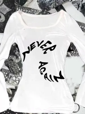 Gothic Vintage Punk Emo Girls Long tee Sleeve Sexy leisure Letter Printing Y2K Streetwear women loose and comfortable tops - Image 5