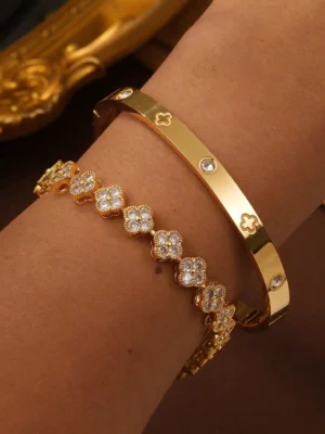 UILZ Delicate Lucky Clover Women Bracelet High Quality Stainless Steel Morandi Colors Shining Zircon Inlaid Charm Jewelry Gift - Image 2