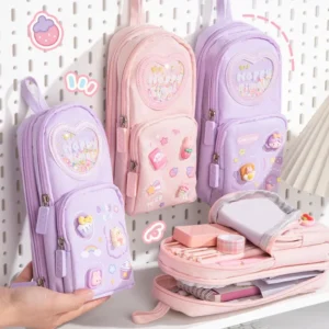Large Capacity Double Layer Window School Bag Pencil Case for Girls Stationery Bag Kawaii Oxford Cloth Material Chinese Origin - Image 3