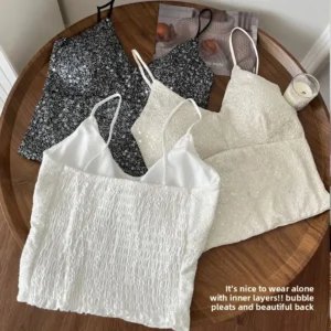 Sexy Sparkling Crop Top Women's Summer New Style Integrated Pad Design Sensual Outerwear Vest Glittering Trendy Female Wear - Image 2