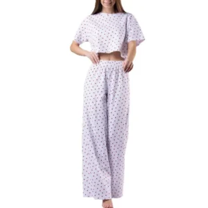 2025 Spring-Summer Heart Print Pajama Set Women Short Sleeve & Cropped Pants 2PC Breathable Loungewear Lightweight Home Outfit - Image 5