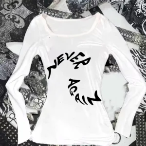 Gothic Vintage Punk Emo Girls Long tee Sleeve Sexy leisure Letter Printing Y2K Streetwear women loose and comfortable tops - Image 2