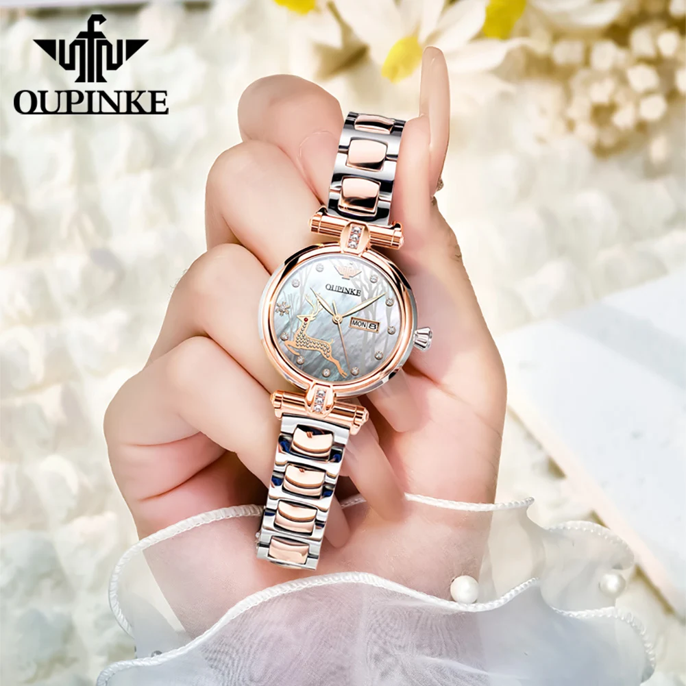 OUPINKE 3180 Women Mechanical Watch Rose Gold Luxury Elegant Diamond Watch Brand Original Dress Bracelet Women Watch Gift Box