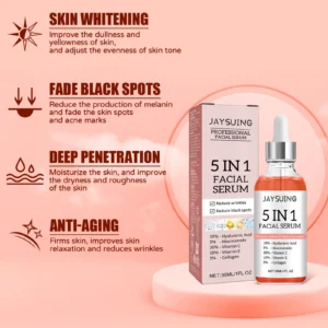 5 In 1 Facial Serum Fade Fine Lines Firming Skin Shrink Pores Moisturizing Brightning Vitamin C Hyaluronic Acid Face Serum - Image 2