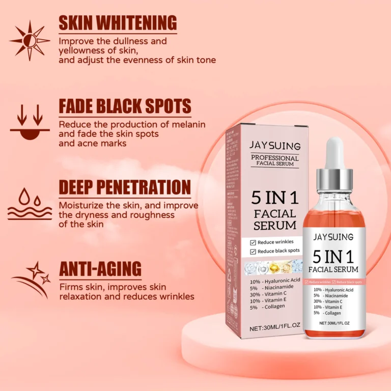 5 In 1 Facial Serum Fade Fine Lines Firming Skin Shrink Pores Moisturizing Brightning Vitamin C Hyaluronic Acid Face Serum - Image 2