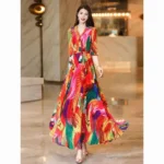Bohemian-style Vacation Chiffon Dress 2025 Summer Fashion Print Casual Vacation Beach A-line Large Swing Elegant Long Dress