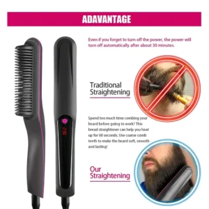 Multifunctional Hair Straightener Brush Negative Ion Anti-Scalding Styling Tool Fast Heating Straightening Brush Hot Comb - Image 3