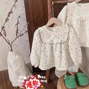 Children Clothing Girls Korean Style Floral Fresh Shirt Baby Foreign Lace Shirt Spring New Long-sleeved Shirt - Image 2
