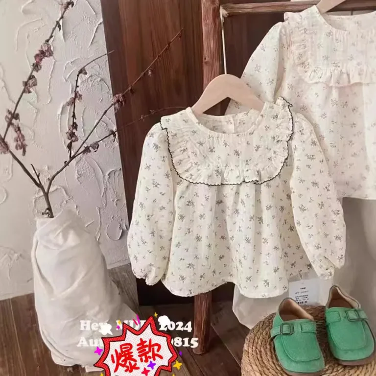 Children Clothing Girls Korean Style Floral Fresh Shirt Baby Foreign Lace Shirt Spring New Long-sleeved Shirt - Image 2