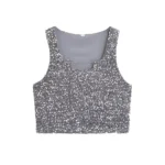 2024 Spring New Women's Clothing Street Fashionable Design Sensibility Grey Sequins Vest Tank Top For Middle-Aged People