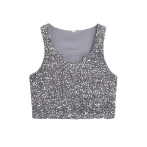 2024 Spring New Women's Clothing Street Fashionable Design Sensibility Grey Sequins Vest Tank Top For Middle-Aged People