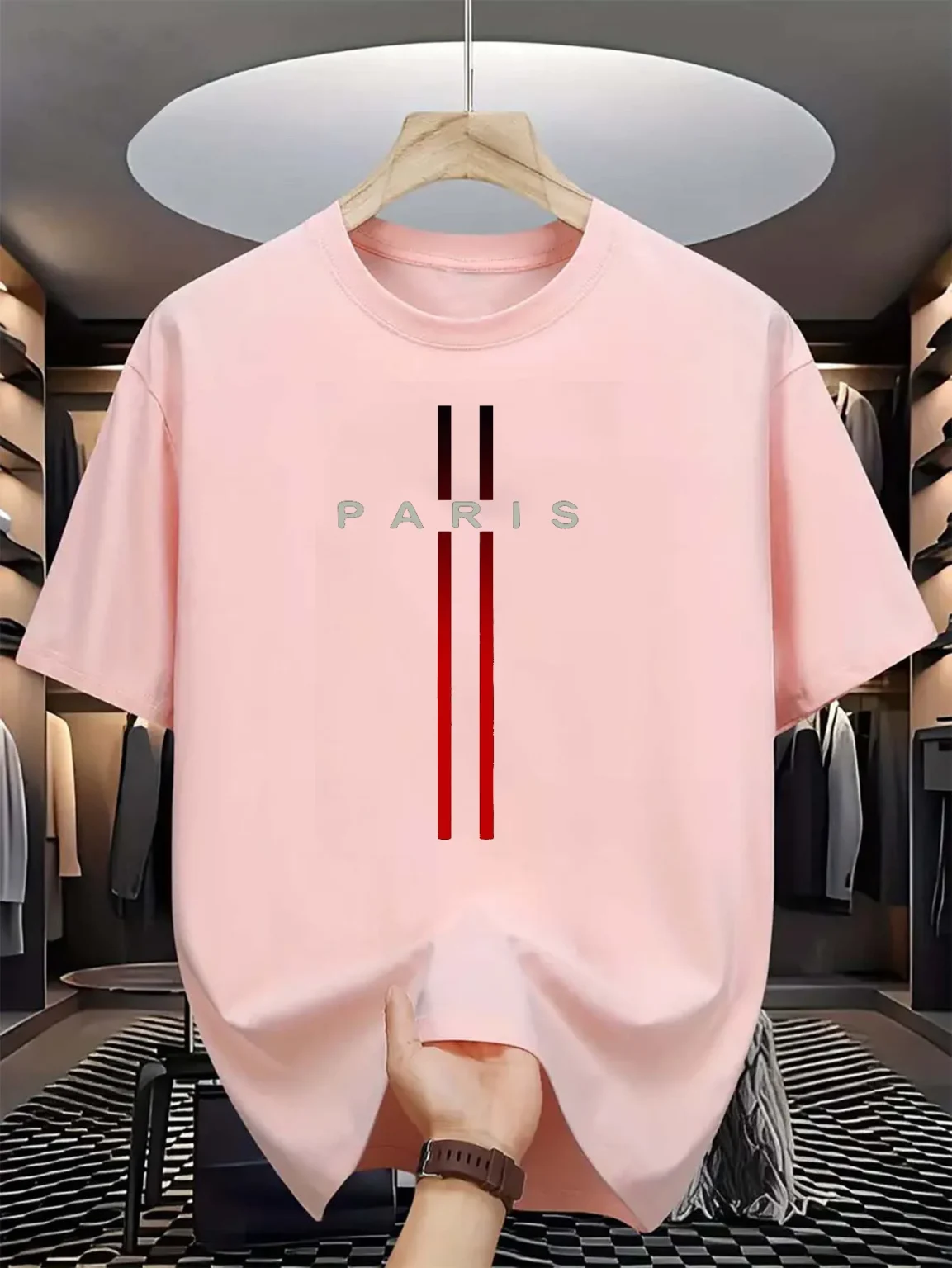 Men's 100% pure cotton summer casual loose fashion Paris letter printed comfortable round neck short sleeved T-shirt top - Image 5