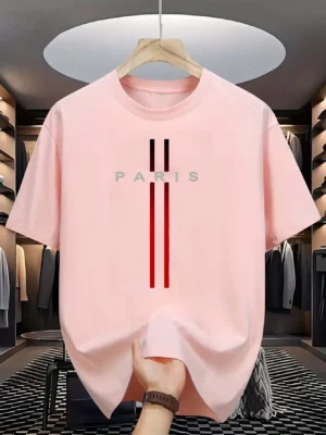 Men's 100% pure cotton summer casual loose fashion Paris letter printed comfortable round neck short sleeved T-shirt top - Image 5