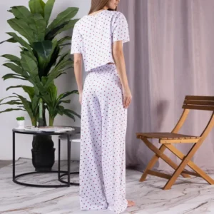 2025 Spring-Summer Heart Print Pajama Set Women Short Sleeve & Cropped Pants 2PC Breathable Loungewear Lightweight Home Outfit - Image 2