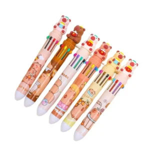 12 Pcs Wholesale Capybara Fast Food Ten-color Ballpoint Pen, Multi-color Press Pen Student Writing Supplies - Image 6