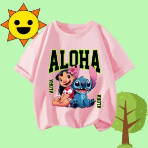 Stitch children's round-neck short-sleeved cartoon print casual shirt - Disney summer T-shirt - Boys' and girls' sports shirt - Image 6