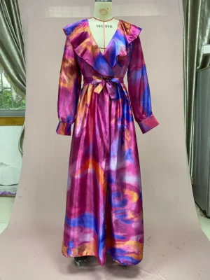 Print Dress Women Long Dresses Full Sleeve Sashes Tight Waist 2024 Autumn Female Temperament Elegant Office Lady Vestidos - Image 6
