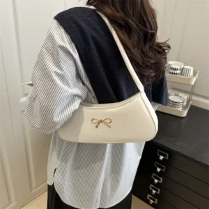 French Style Butterfly Knot Single Shoulder Commuter Bag Simple Fashion New Arrival Underarm Bag Versatile Soft Polyester Lining - Image 3