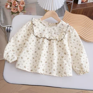 Children Clothing Girls Korean Style Floral Fresh Shirt Baby Foreign Lace Shirt Spring New Long-sleeved Shirt - Image 5