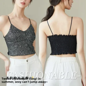 Sexy Sparkling Crop Top Women's Summer New Style Integrated Pad Design Sensual Outerwear Vest Glittering Trendy Female Wear - Image 3