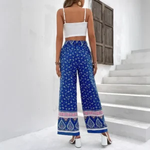 Summer New Women's Casual Holiday Style Long Pants Wide Leg Pants Print Set Two Piece Set AE Origin No Sleeve Long Pants Set - Image 2