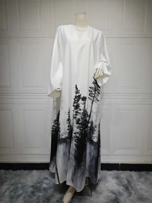 New Fashion Female Cardigan Muslim Dress Stylish Tie Dye Floral Print Abaya Jalabiya Dubai Ramadan Caftan Marocain Femme Kimono - Image 6