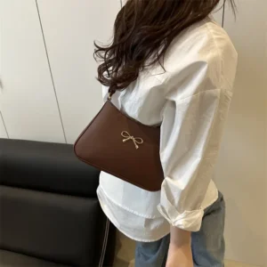 French Butterfly Knot Large Capacity Casual Solid Retro Simple Quality Women's Single Shoulder Armpit Bag Soft Square Shape - Image 4