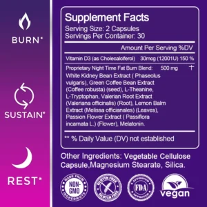 Slimming Capsule Night Time Fat Burner for Weight Loss, Boost Metabolism, Suppress Appetite Diet，Healthy Weight Management - Image 2