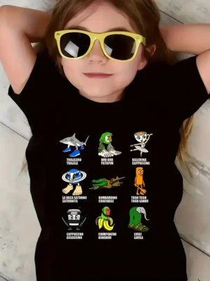 Y2k Boys Girls Italian Brainrot Animals Kids T-shirt Tung Tung Tung Sahur Short Sleeve Tops Funny Meme Cute Tee Summer Clothing - Image 4