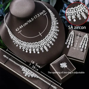 2024 New 4-piece Bride Zirconia Full Set Women's Party Jewelry Set Dubai Nigeria Crystal Wedding Jewelry Set - Image 6