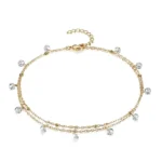 MinaMaMa Multilyaer Stainless Steel Tassel Zircon Crystal Anklet For Women Yoga Beach Leg Bracelet Anklets Foot Chain Jewelry