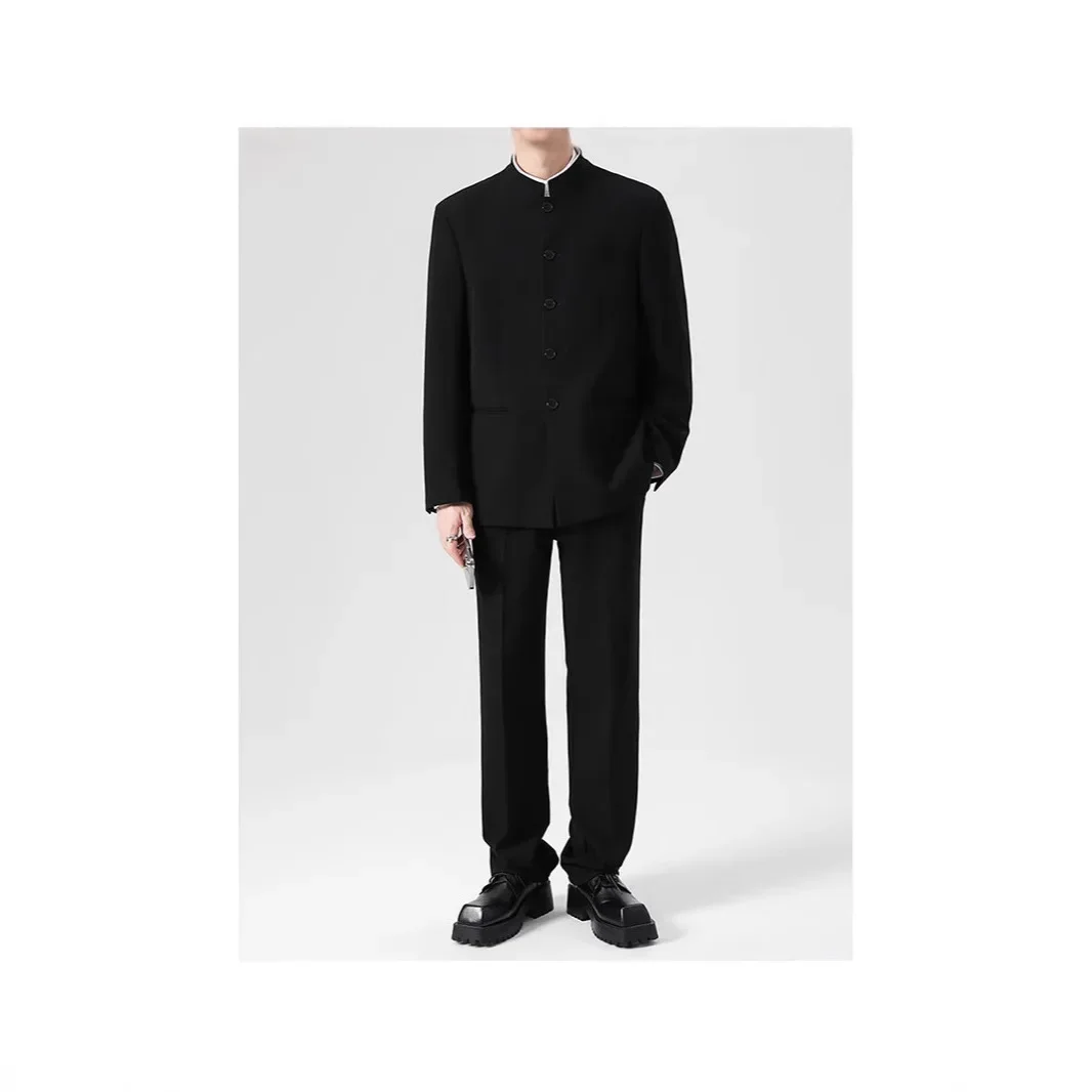 New Chinese Style Stand Collar Casual Suit Men's Spring Autumn 2024 New Zhongshan Suit Jacket And Pants One Complete Set