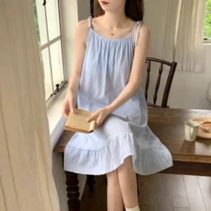 2024 Summer Sexy Lingerie Spaghetti Strap 100% Cotton Nightgowns for Women Korean Sleepwear Night Dress Nightdress Home Nighty - Image 6