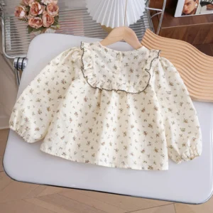 Children Clothing Girls Korean Style Floral Fresh Shirt Baby Foreign Lace Shirt Spring New Long-sleeved Shirt - Image 3