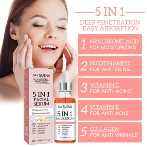 5 In 1 Facial Serum Fade Fine Lines Firming Skin Shrink Pores Moisturizing Brightning Vitamin C Hyaluronic Acid Face Serum - Image 3