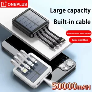 OnePlus 50000mah Solar Power Bank Built 4 Cables Portable Fast Charging Large Capacity Charger Powerbank For Iphone Samsung