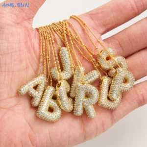 MHS.SUN Gold Plated Balloon 26 Letter Necklaces Copper Zircon Bubble Initial Pendant Chunky Women Personality Chain Jewelry - Image 2