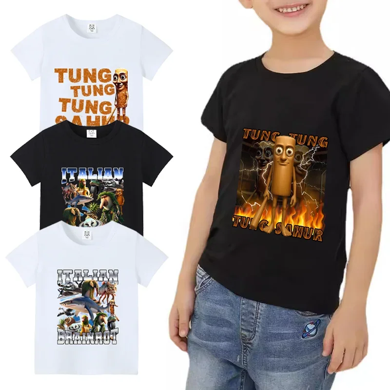 Italian Brainrot Baby Tees Summer White T-shirt Short Sleeve Black Shirt Boy Girl Clothes Cotton Anime Tops Casuals Digital Gift