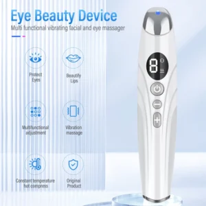 New 8 Gear Electric Eye Massager Pen LED Photon Therapy Temperature Heating Vibration Lighten Dark Circles Bags USB Charging - Image 2