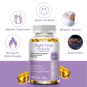 Nighttime Fat Burner, Boosts Metabolism, Weight Management, Improves Sleep - 500 Mg Serving, 120 Capsules - Image 2