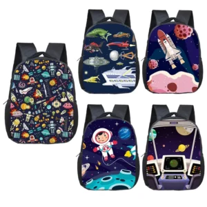 16 Inch Aliens Spaceship Pilot Backpack for 2-4 Years Old Space Astronaut Kids Bookbag Boy Girl Mini Toddler School Bags Gift